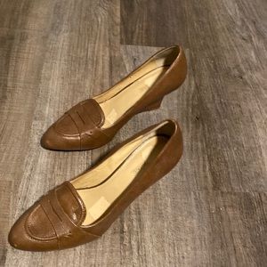 Joan and David tan leather wedges.